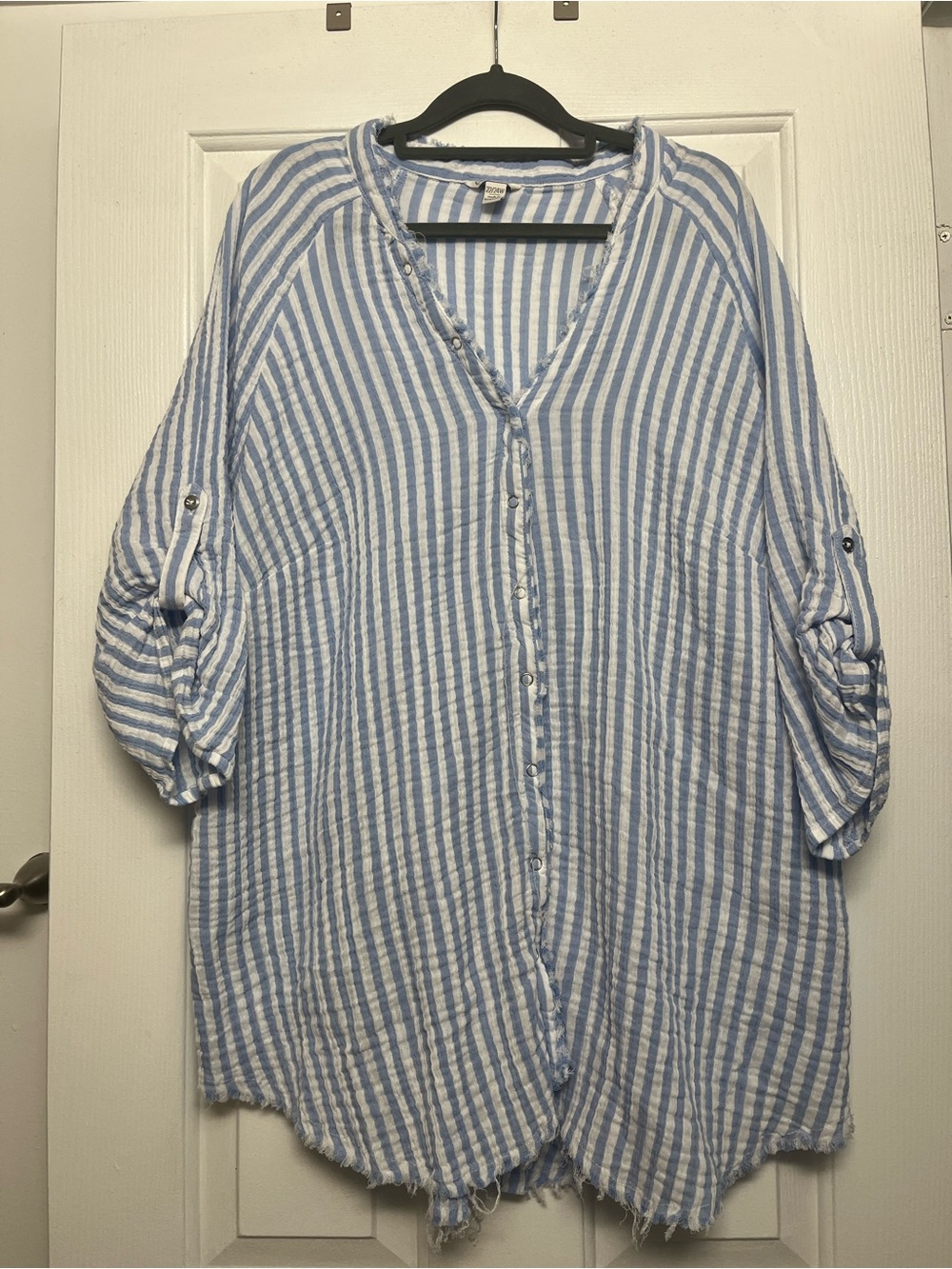 Cato Blue and White Striped Button-Front Tunic